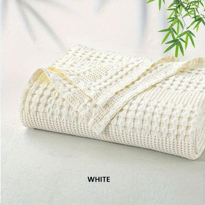 1 Pc Cooling Bamboo Fiber Cotton Blend Waffle Blanket - Lightweight Breathable Blanket For Hot Sleepers, Luxury Throws For Bed, Couch And Sofa - Hiccupzz