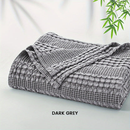1 Pc Cooling Bamboo Fiber Cotton Blend Waffle Blanket - Lightweight Breathable Blanket For Hot Sleepers, Luxury Throws For Bed, Couch And Sofa - Hiccupzz