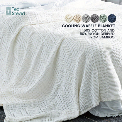 1 Pc Cooling Bamboo Fiber Cotton Blend Waffle Blanket - Lightweight Breathable Blanket For Hot Sleepers, Luxury Throws For Bed, Couch And Sofa - Hiccupzz
