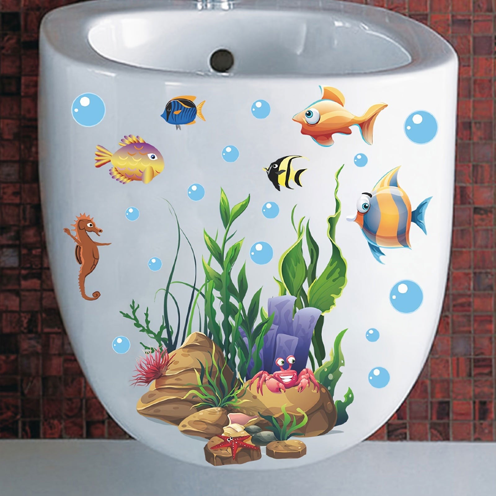 1 Pc Cute Cartoon Marine Life Toilet Sticker Funny Toilet Sticker for Bathroom Home Decoration Self Adhesive Wall Decal - Hiccupzz