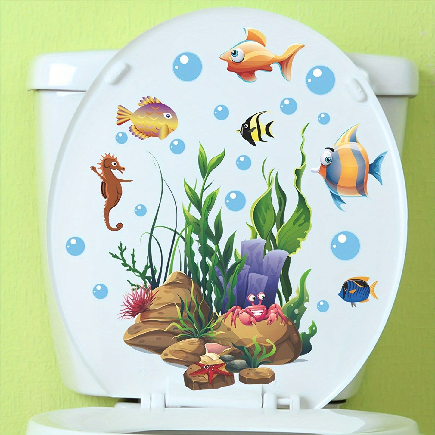 1 Pc Cute Cartoon Marine Life Toilet Sticker Funny Toilet Sticker for Bathroom Home Decoration Self Adhesive Wall Decal - Hiccupzz