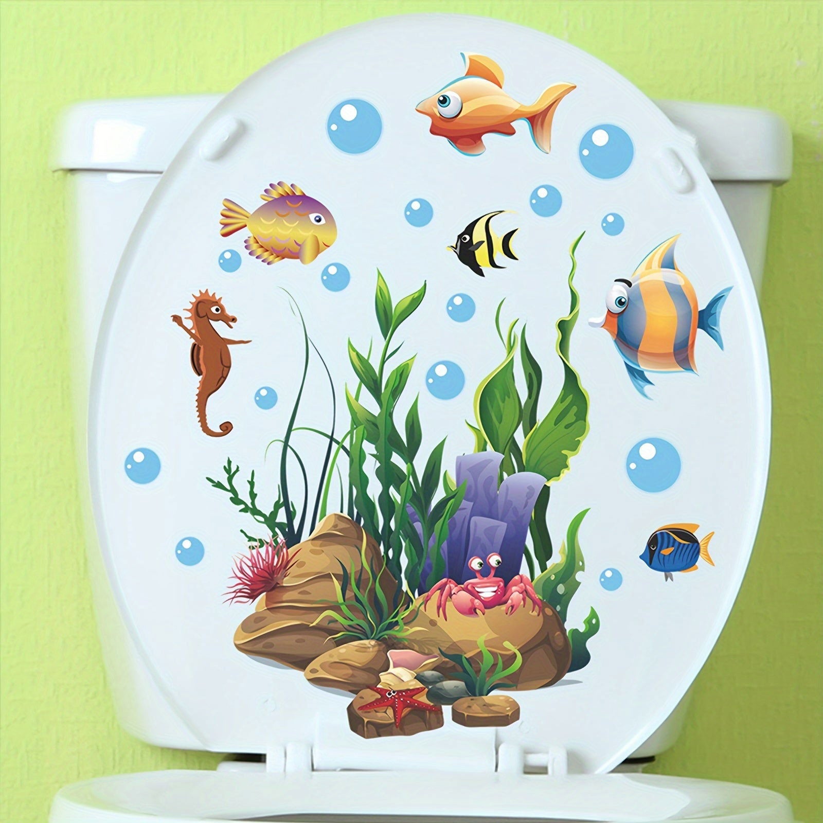 1 Pc Cute Cartoon Marine Life Toilet Sticker Funny Toilet Sticker for Bathroom Home Decoration Self Adhesive Wall Decal - Hiccupzz