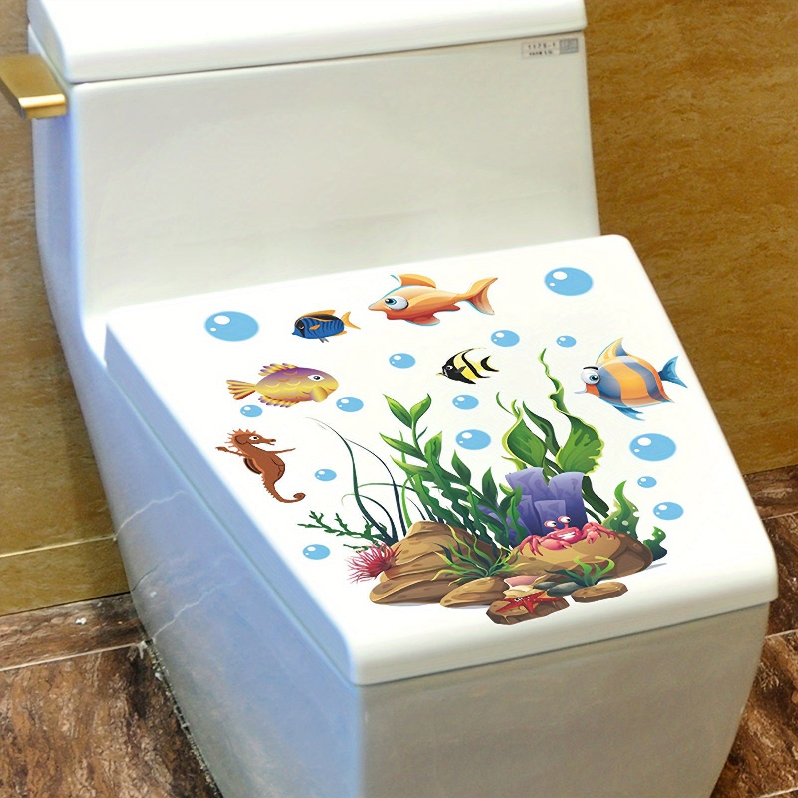 1 Pc Cute Cartoon Marine Life Toilet Sticker Funny Toilet Sticker for Bathroom Home Decoration Self Adhesive Wall Decal - Hiccupzz