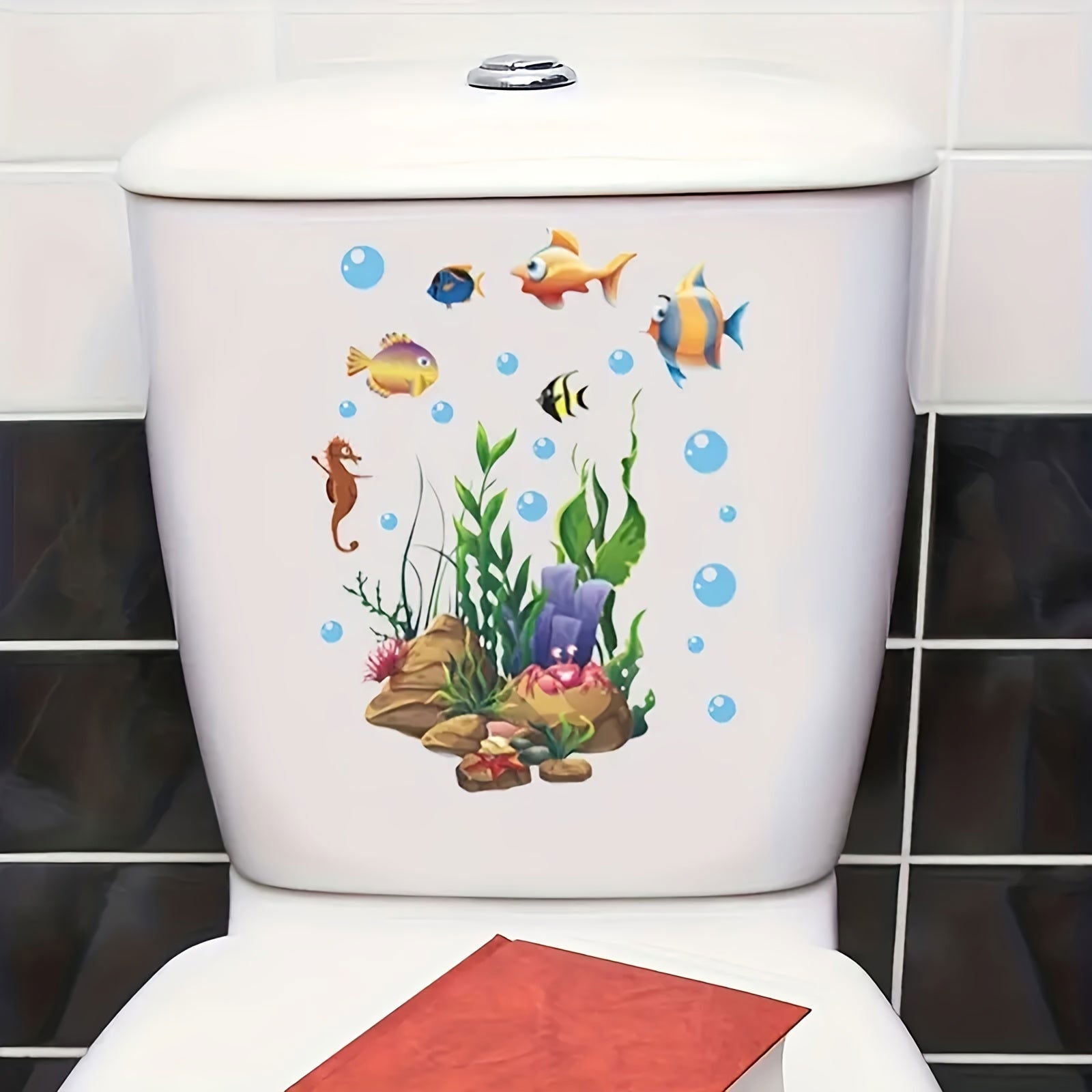 1 Pc Cute Cartoon Marine Life Toilet Sticker Funny Toilet Sticker for Bathroom Home Decoration Self Adhesive Wall Decal - Hiccupzz