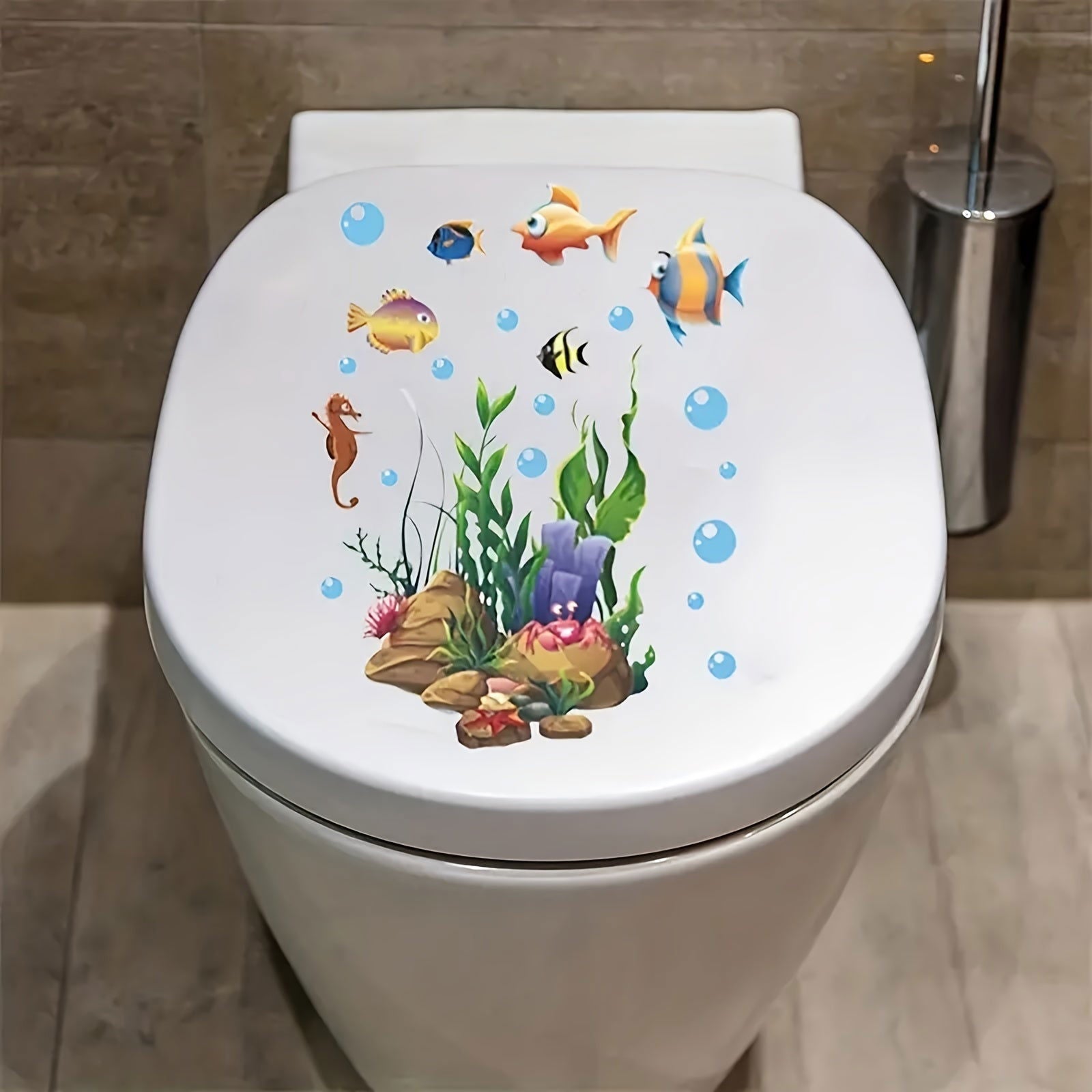 1 Pc Cute Cartoon Marine Life Toilet Sticker Funny Toilet Sticker for Bathroom Home Decoration Self Adhesive Wall Decal - Hiccupzz