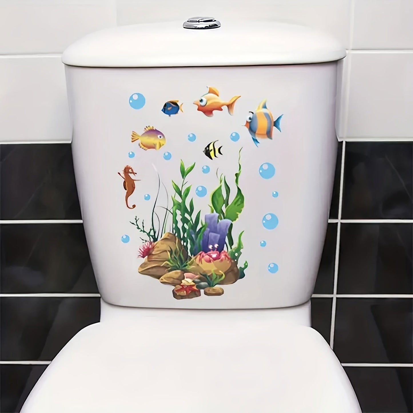 1 Pc Cute Cartoon Marine Life Toilet Sticker Funny Toilet Sticker for Bathroom Home Decoration Self Adhesive Wall Decal - Hiccupzz