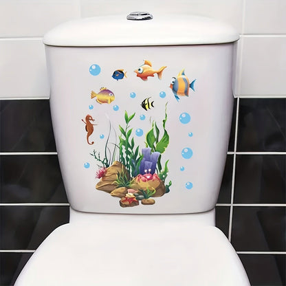 1 Pc Cute Cartoon Marine Life Toilet Sticker Funny Toilet Sticker for Bathroom Home Decoration Self Adhesive Wall Decal - Hiccupzz