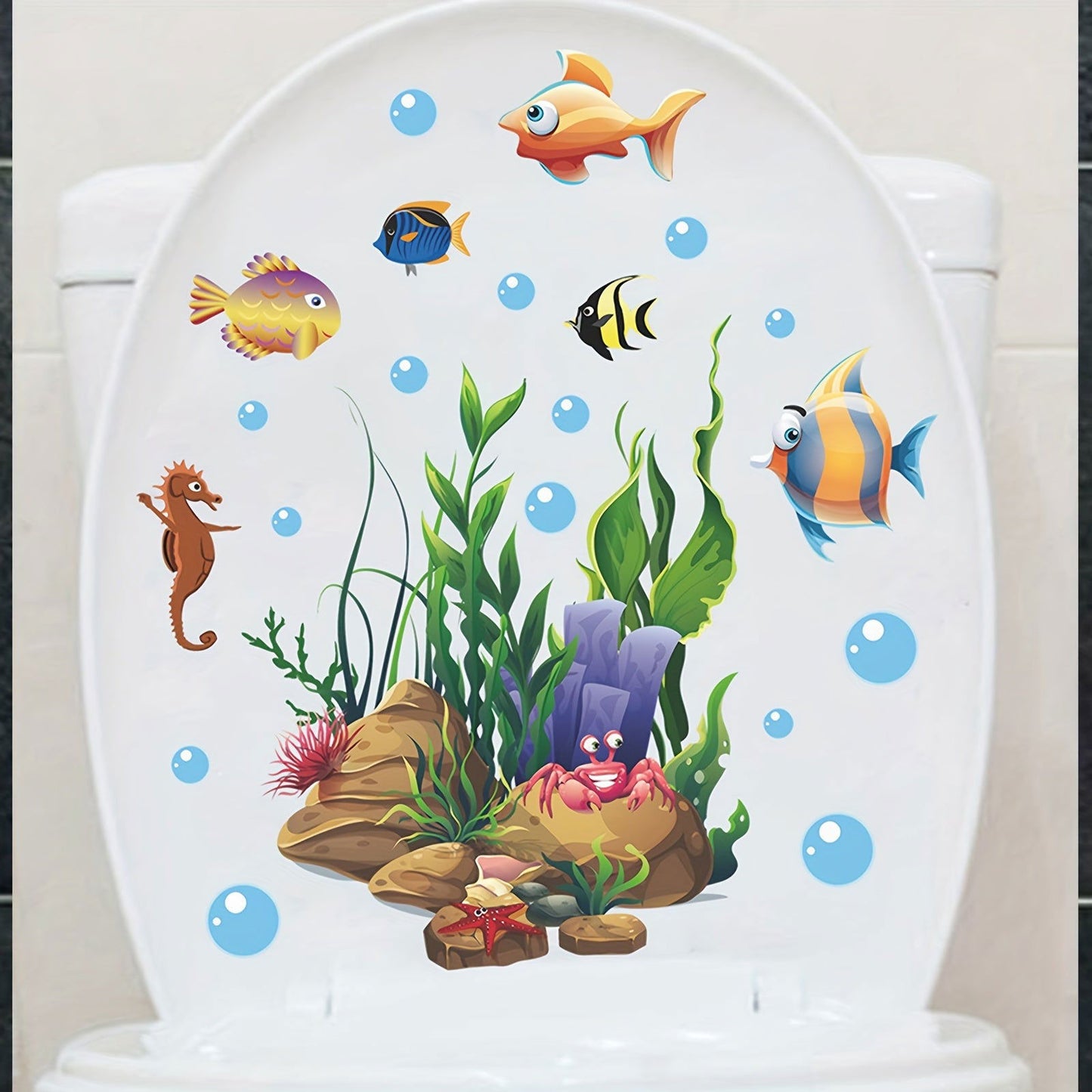 1 Pc Cute Cartoon Marine Life Toilet Sticker Funny Toilet Sticker for Bathroom Home Decoration Self Adhesive Wall Decal - Hiccupzz