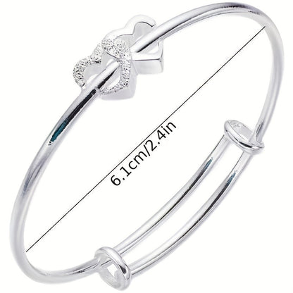1 Pc, Double Heart Love Adjustable Bracelet - Sweet Design for Birthdays, Holidays, and Girlfriend Gifts - Hiccupzz