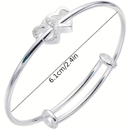 1 Pc, Double Heart Love Adjustable Bracelet - Sweet Design for Birthdays, Holidays, and Girlfriend Gifts - Hiccupzz