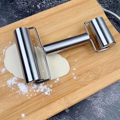 1 Pc, Double Sided Stainless Steel Rolling Pin for Perfect Dough, Pizza, Pie, Cookies, Dumplings, Noodles and More - Essential Kitchen Tool and Gadget - Hiccupzz