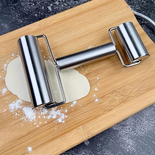 1 Pc, Double Sided Stainless Steel Rolling Pin for Perfect Dough, Pizza, Pie, Cookies, Dumplings, Noodles and More - Essential Kitchen Tool and Gadget - Hiccupzz