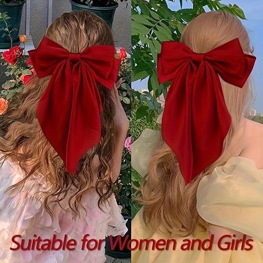 1 Pc, Elegant Long Ribbon Bow Hair Clip: Christmas Ponytail Accessory for Women and Girls - Hiccupzz