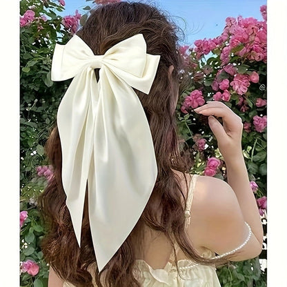 1 Pc, Elegant Long Ribbon Bow Hair Clip: Christmas Ponytail Accessory for Women and Girls - Hiccupzz