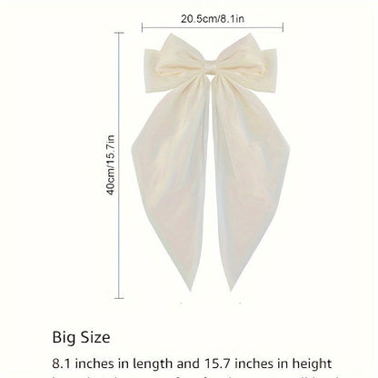1 Pc, Elegant Long Ribbon Bow Hair Clip: Christmas Ponytail Accessory for Women and Girls - Hiccupzz