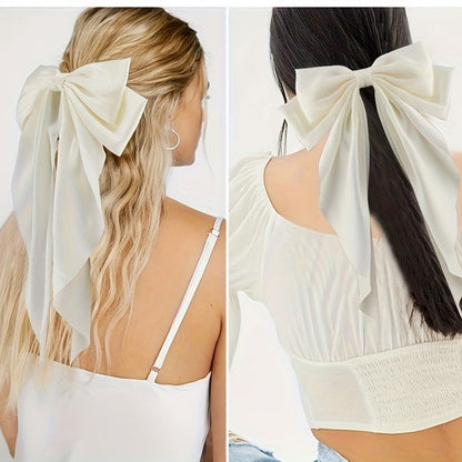 1 Pc, Elegant Long Ribbon Bow Hair Clip: Christmas Ponytail Accessory for Women and Girls - Hiccupzz