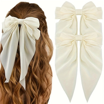 1 Pc, Elegant Long Ribbon Bow Hair Clip: Christmas Ponytail Accessory for Women and Girls - Hiccupzz
