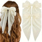 1 Pc, Elegant Long Ribbon Bow Hair Clip: Christmas Ponytail Accessory for Women and Girls - Hiccupzz