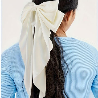 1 Pc, Elegant Long Ribbon Bow Hair Clip: Christmas Ponytail Accessory for Women and Girls - Hiccupzz