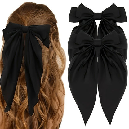 1 Pc, Elegant Long Ribbon Bow Hair Clip: Christmas Ponytail Accessory for Women and Girls - Hiccupzz