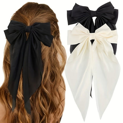 1 Pc, Elegant Long Ribbon Bow Hair Clip: Christmas Ponytail Accessory for Women and Girls - Hiccupzz