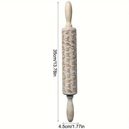 1 Pc, Embossing Rolling Pin, Wooden Dough Roller, For Pizza, Pie, Cookie, Dumplings, Noodles, And More, Kitchen Utensils, Kitchen Gadgets, Kitchen Accessories - Hiccupzz