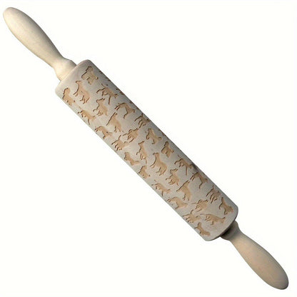 1 Pc, Embossing Rolling Pin, Wooden Dough Roller, For Pizza, Pie, Cookie, Dumplings, Noodles, And More, Kitchen Utensils, Kitchen Gadgets, Kitchen Accessories - Hiccupzz