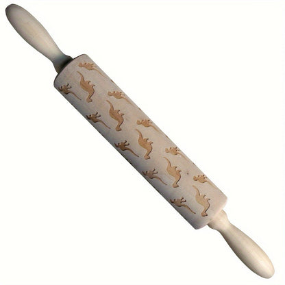1 Pc, Embossing Rolling Pin, Wooden Dough Roller, For Pizza, Pie, Cookie, Dumplings, Noodles, And More, Kitchen Utensils, Kitchen Gadgets, Kitchen Accessories - Hiccupzz