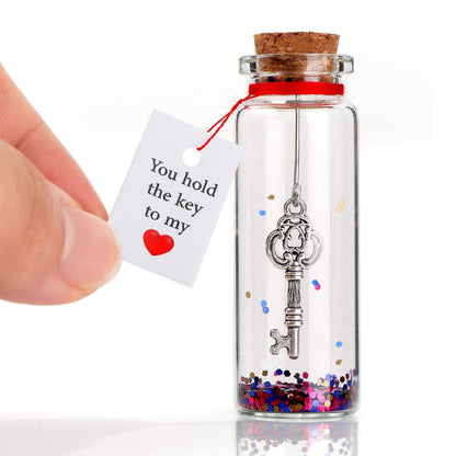 1 Pc Eternal Love Glass Bottle – Handmade Key to My Heart Gift for Him & Her, Oval Design, PVC-Free, Modern Style - Hiccupzz