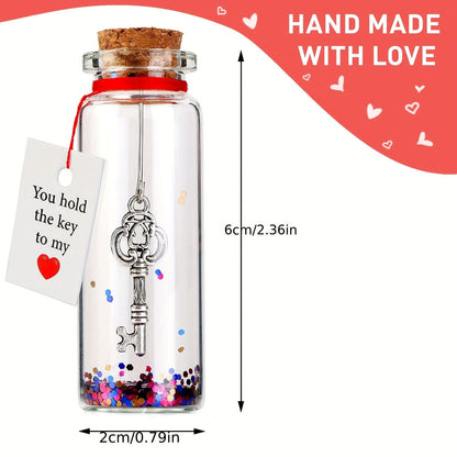 1 Pc Eternal Love Glass Bottle – Handmade Key to My Heart Gift for Him & Her, Oval Design, PVC-Free, Modern Style - Hiccupzz