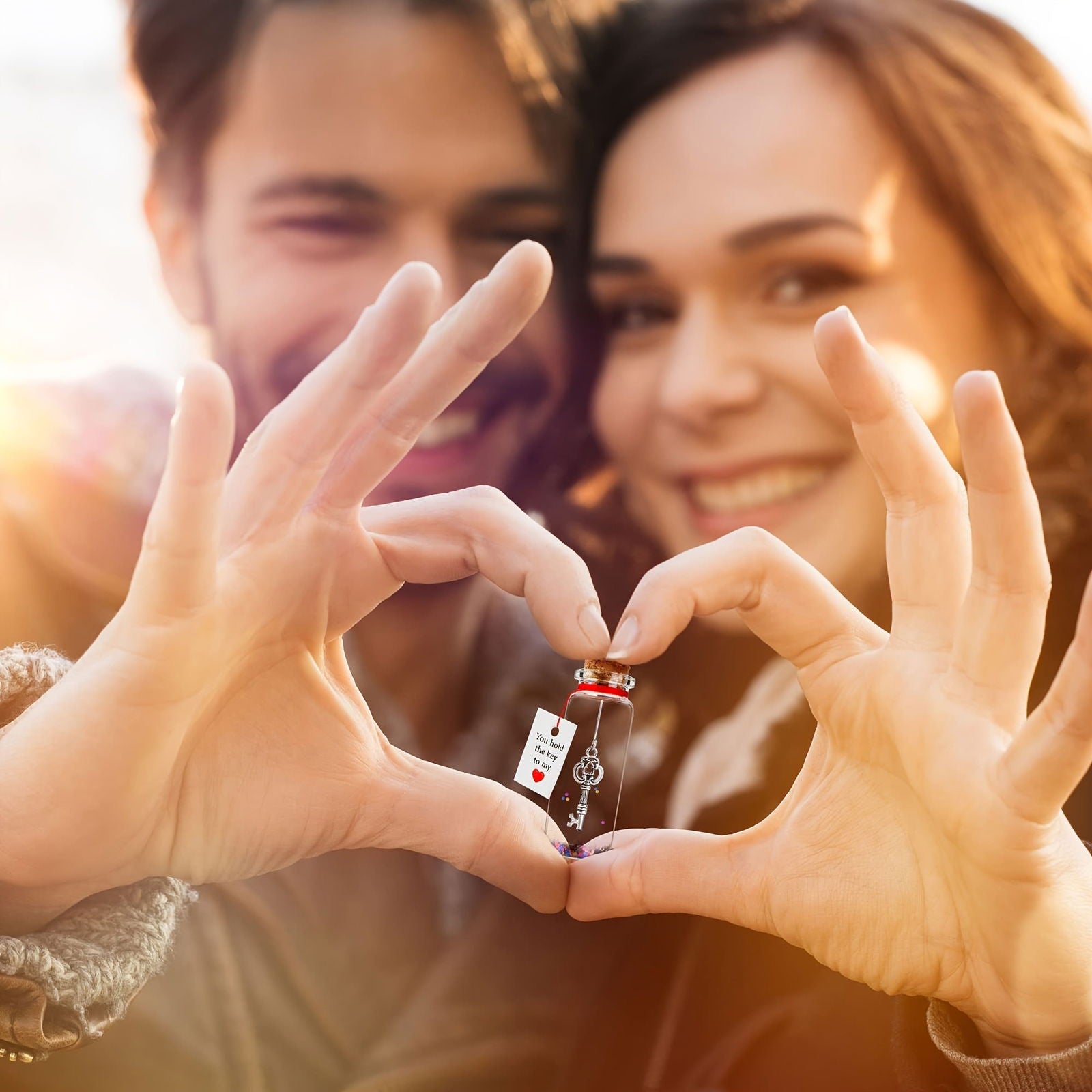 1 Pc Eternal Love Glass Bottle – Handmade Key to My Heart Gift for Him & Her, Oval Design, PVC-Free, Modern Style - Hiccupzz