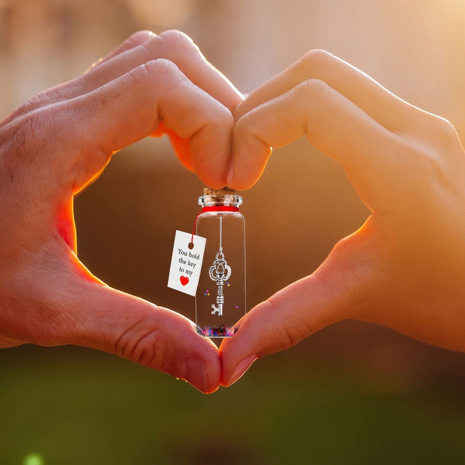 1 Pc Eternal Love Glass Bottle – Handmade Key to My Heart Gift for Him & Her, Oval Design, PVC-Free, Modern Style - Hiccupzz