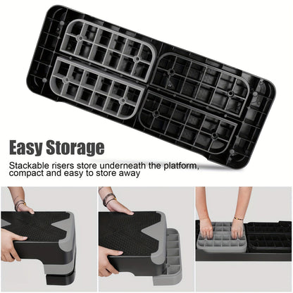 1 Pc Exercise Pedal Board, 27" Workout Step Trainer, With 4"-6"-8" Adjustable Height Risers, For Aerobic Training, Body Exercise, Squats Workout - Hiccupzz