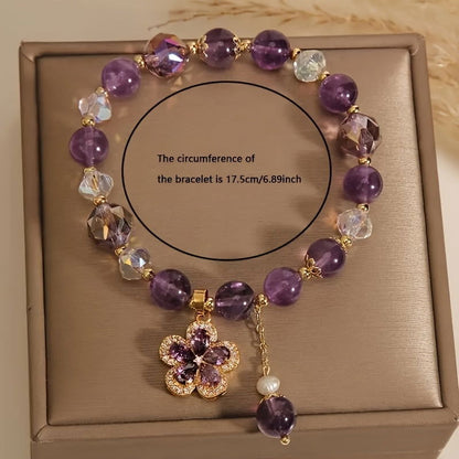 1 Pc Fashionable Amethyst Bead Bracelet With Flower Pendent Perfect For Women - Hiccupzz