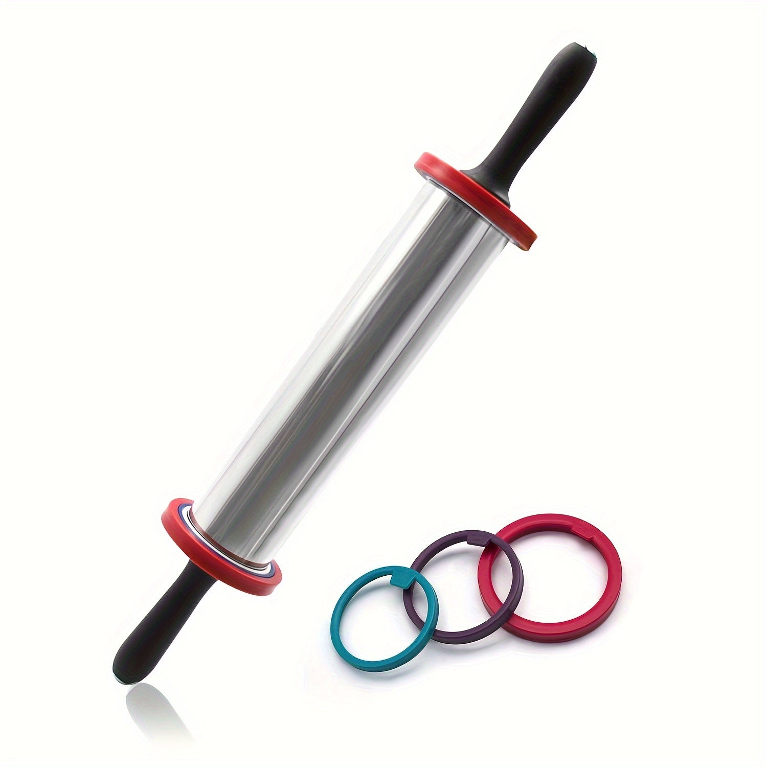 1 Pc, Large Stainless Steel Rolling Pin, Adjustable 3-Thickness Rings, Dough Roller For Pie & Pizza Baking, With Non-Stick Surface - Hiccupzz