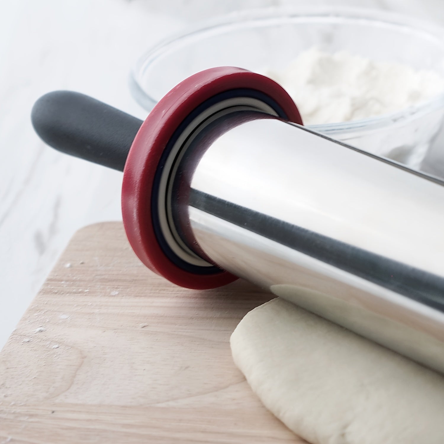 1 Pc, Large Stainless Steel Rolling Pin, Adjustable 3-Thickness Rings, Dough Roller For Pie & Pizza Baking, With Non-Stick Surface - Hiccupzz