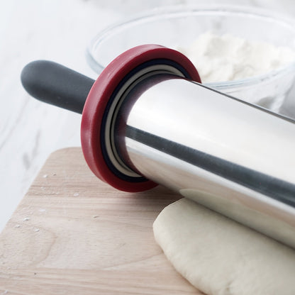 1 Pc, Large Stainless Steel Rolling Pin, Adjustable 3-Thickness Rings, Dough Roller For Pie & Pizza Baking, With Non-Stick Surface - Hiccupzz