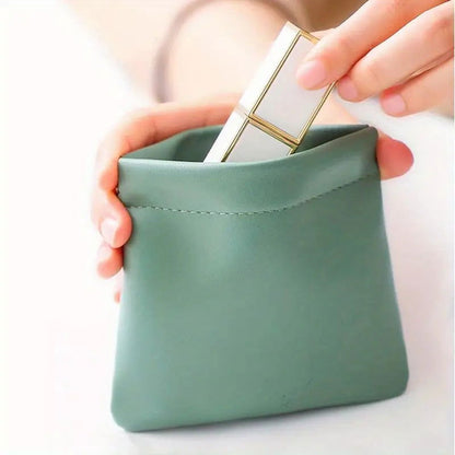 1 Pc Luxury PU Leather Mini Storage Pouch – Self-Closing Coin Purse & Lipstick Holder, Portable Travel Organizer for Cosmetics - Hiccupzz