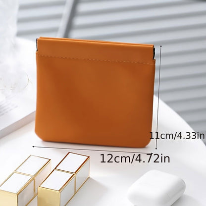 1 Pc Luxury PU Leather Mini Storage Pouch – Self-Closing Coin Purse & Lipstick Holder, Portable Travel Organizer for Cosmetics - Hiccupzz