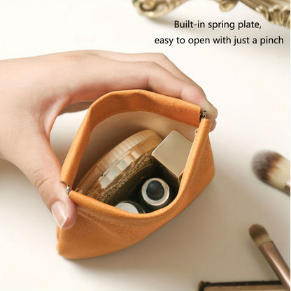 1 Pc Luxury PU Leather Mini Storage Pouch – Self-Closing Coin Purse & Lipstick Holder, Portable Travel Organizer for Cosmetics - Hiccupzz