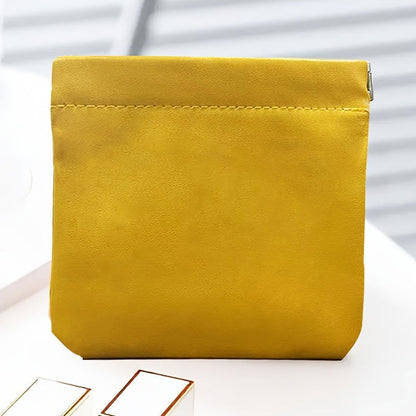 1 Pc Luxury PU Leather Mini Storage Pouch – Self-Closing Coin Purse & Lipstick Holder, Portable Travel Organizer for Cosmetics - Hiccupzz