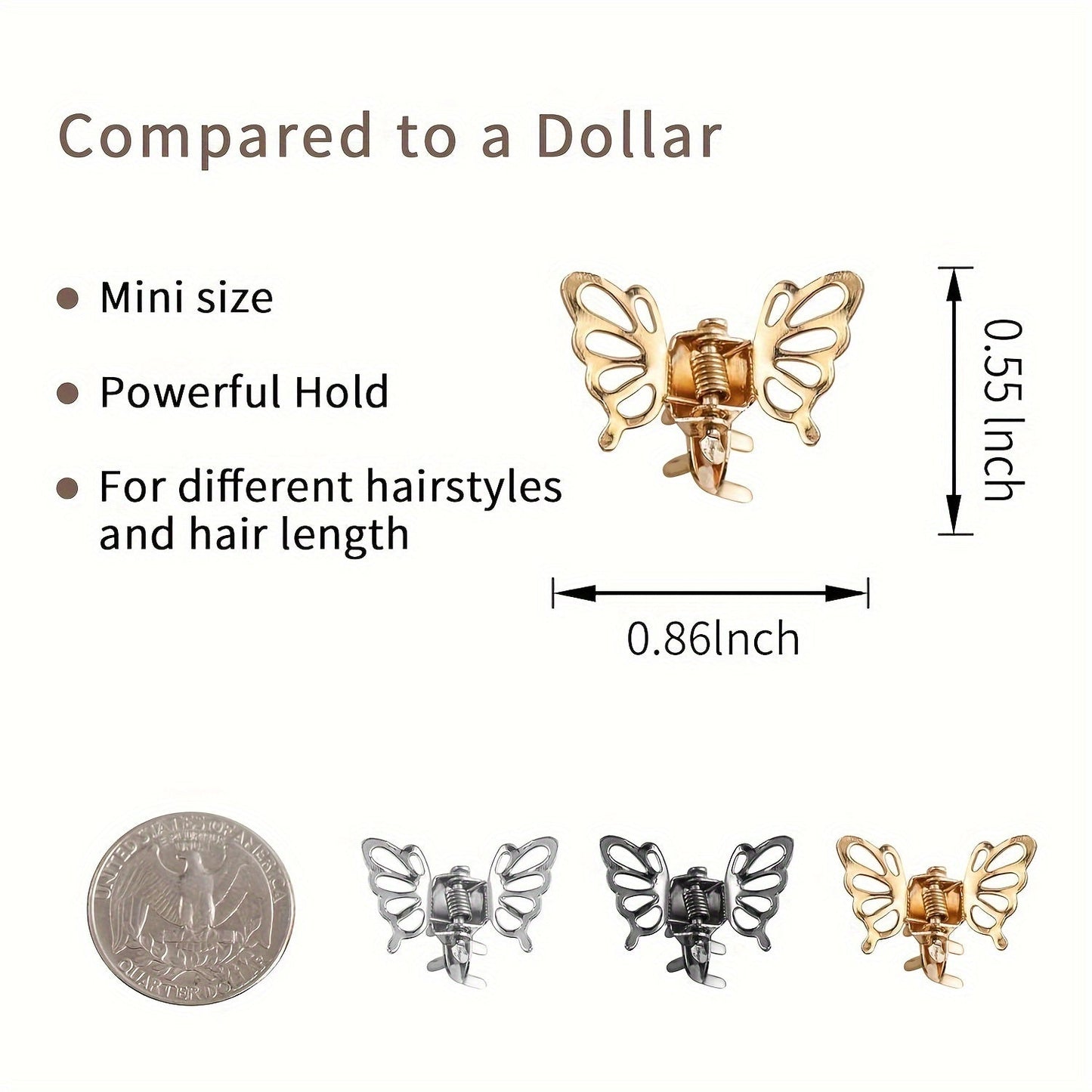 1 Pc Mini Colored Princess Hair Claw Clip: Small Metal Butterfly Clip for Bangs, Ideal for Women and Girls - Hiccupzz