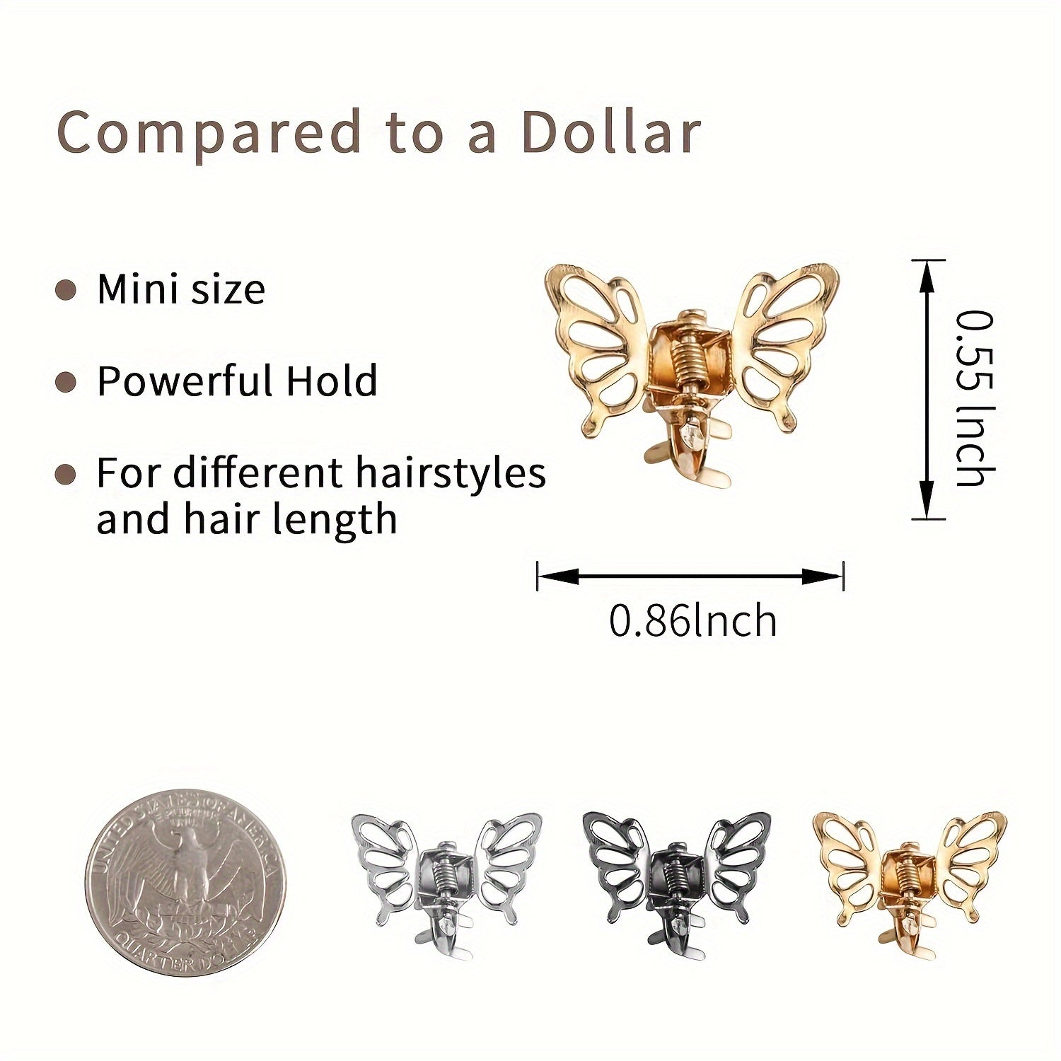 1 Pc Mini Colored Princess Hair Claw Clip: Small Metal Butterfly Clip for Bangs, Ideal for Women and Girls - Hiccupzz