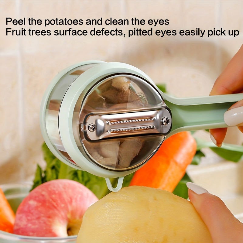 1 Pc Multi-Functional Fruit & Vegetable Peeler with Storage Box - Serrated Blade, Food-Safe PET Material, Perfect for Kitchen & Dorm Use - Hiccupzz