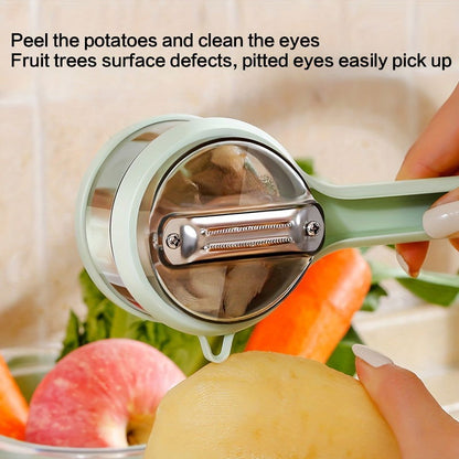1 Pc Multi-Functional Fruit & Vegetable Peeler with Storage Box - Serrated Blade, Food-Safe PET Material, Perfect for Kitchen & Dorm Use - Hiccupzz