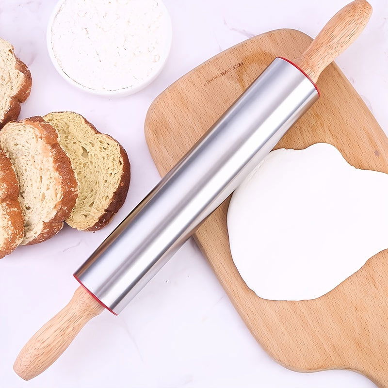 1 Pc, Non-Stick Stainless Steel Pizza Dough Roller - Perfect for Rolling Out Pizza, Cookies, and Bread - Easy to Clean and Durable Kitchen Accessory - Hiccupzz