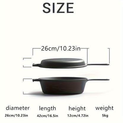 1 Pc Preseasoned Cast Iron Combo Cooker with Non-Stick Frying Pans and Heat-Resistant Handles - Perfect for Stews and More! - Hiccupzz