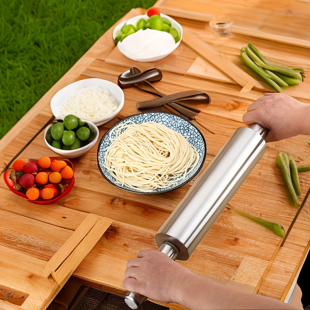 1 Pc Professional Grade Steel Rolling Pin for Perfectly Rolled Dough - Ideal for Pizza, Cookies, and Pastries - Essential Baking Tool for Home Bakery - Hiccupzz