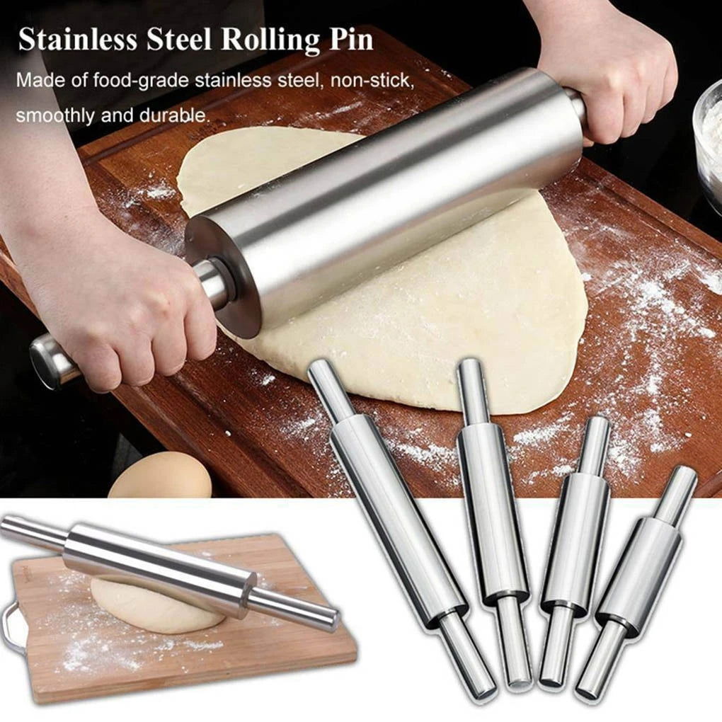 1 Pc Professional Grade Steel Rolling Pin for Perfectly Rolled Dough - Ideal for Pizza, Cookies, and Pastries - Essential Baking Tool for Home Bakery - Hiccupzz