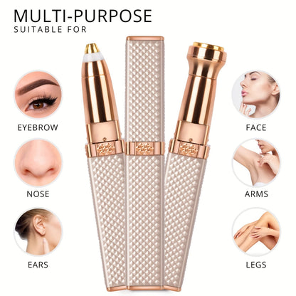 1 Pc Rechargeable 2-in-1 Women's Eyebrow Razor & Painless Facial Hair Remover – LED Light for Lips, Chin, Arms, and Peach Fuzz - Hiccupzz